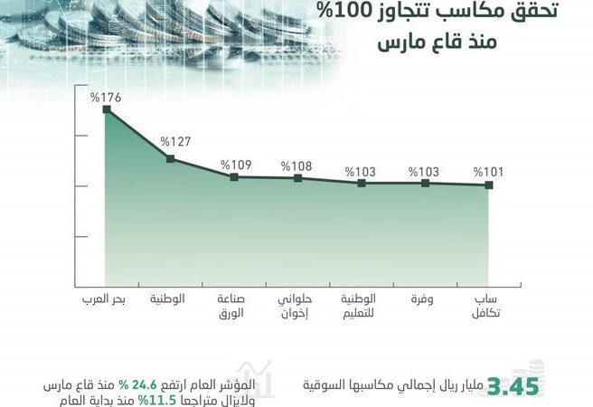 أسهم 7 شركات مدرجة في السوق السعودية تقفز بأكثر من 100  في المئة خلال 4 أشهر
