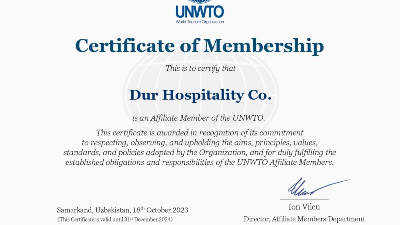 Dur Hospitality Joins the World Tourism Organization (UNWTO)